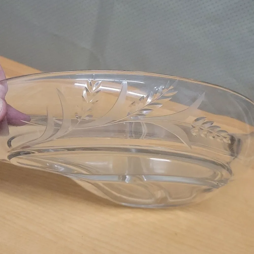 Beautiful Vintage Fostoria Crystal Freeform Wheat Etched Divided Relish Dish‎